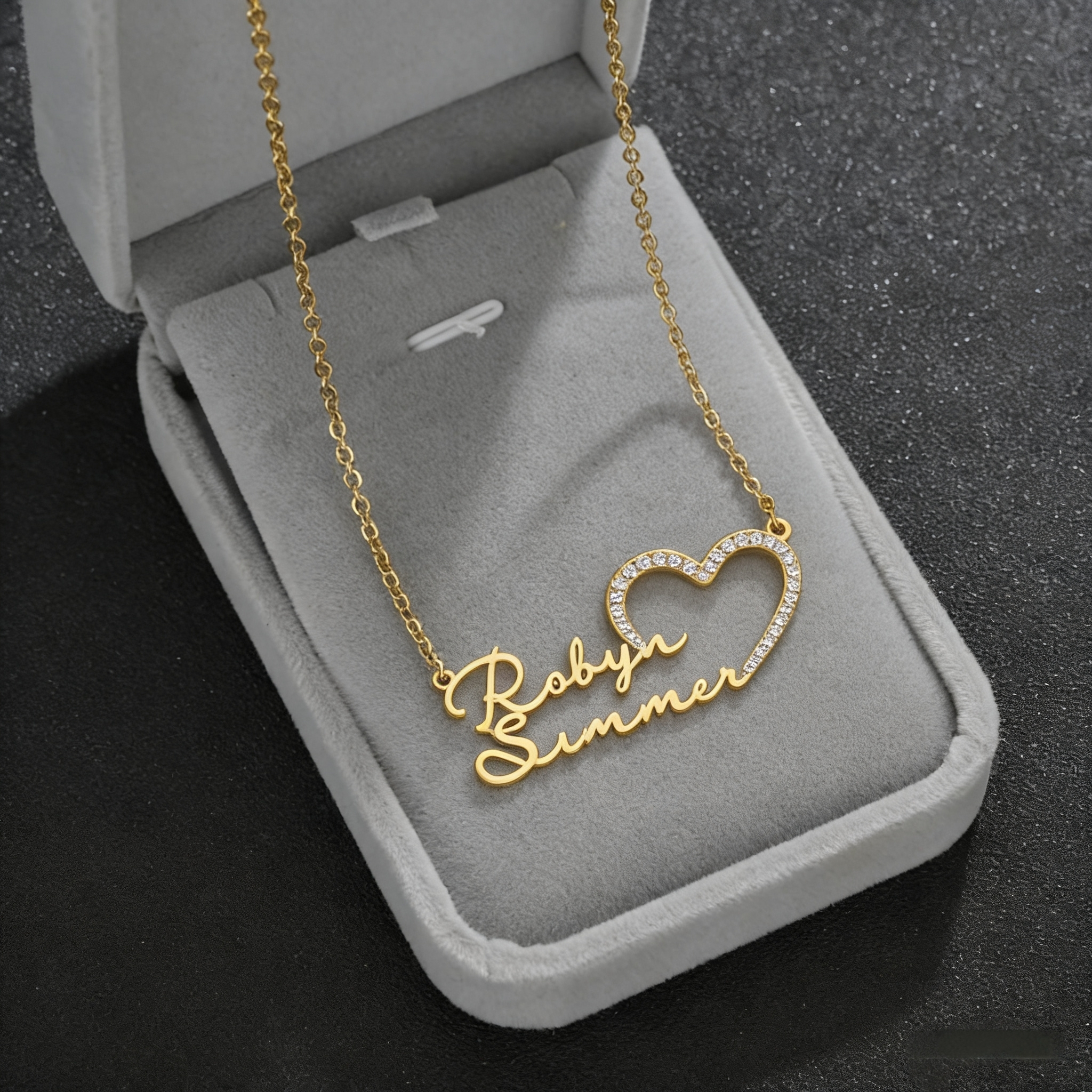 Personalized Name Necklace (Stone Heart)