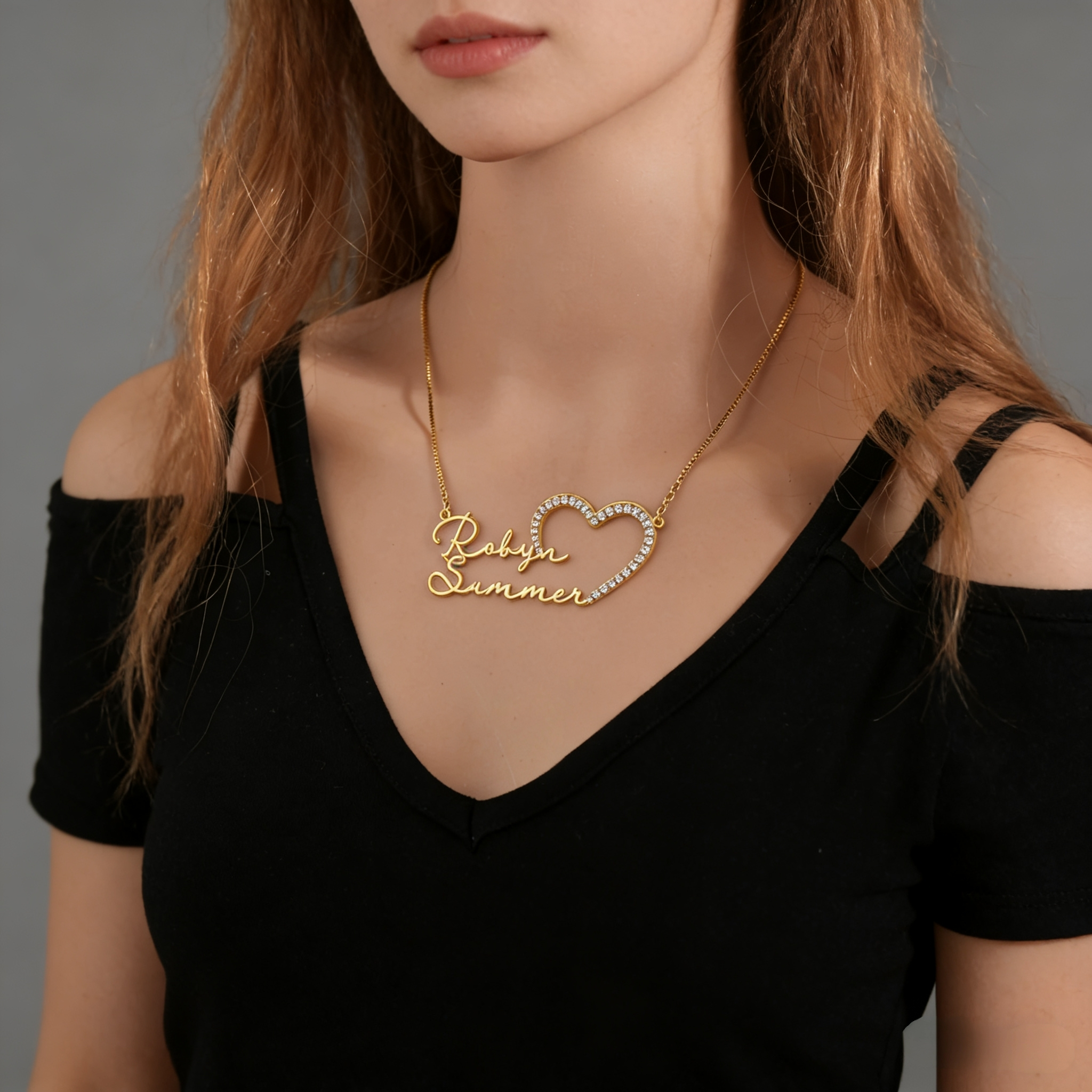 Personalized Name Necklace (Stone Heart)