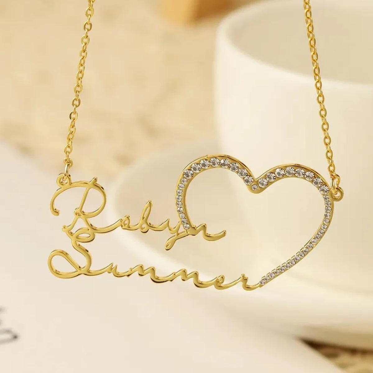 Personalized Name Necklace (Stone Heart)